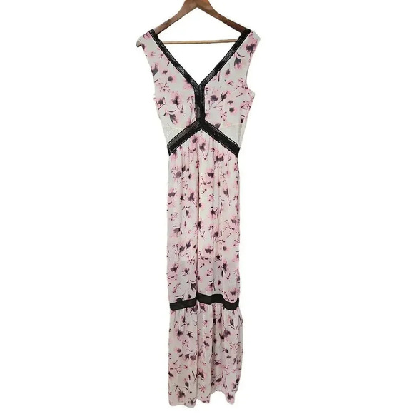 Aqua Floral V-Neck Maxi Dress Pink White Size XS NWT - Picture 3 of 7